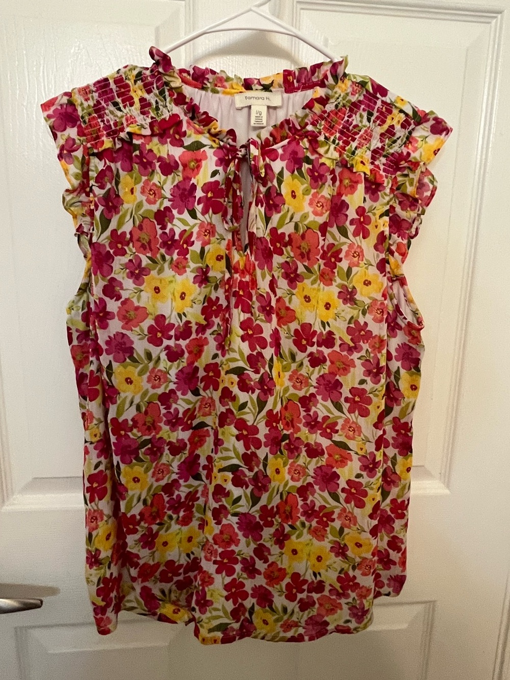 Tamara H. Floral Smocked Neck Sleeveless Camisole - Pink & Yellow